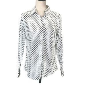 White Navy Button Down No Iron Fitted Work Blouse